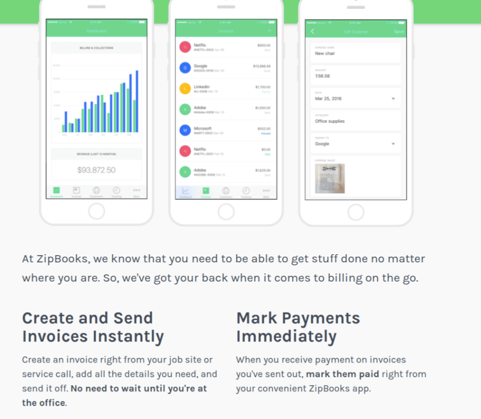 ZipBooks Mobile App Features
