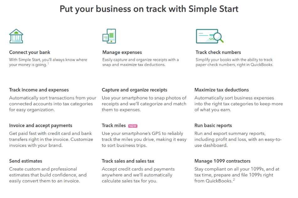 Quickbooks Online Simple Start Plan Features
